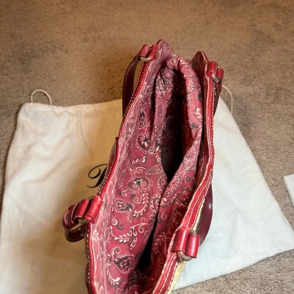 VTG Brighton Marilyn Basket Weave Red Bandana Drawstring Heart Handbag - Picture 9 of 12